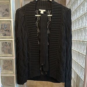LOFT Black Open Knit Cardigan